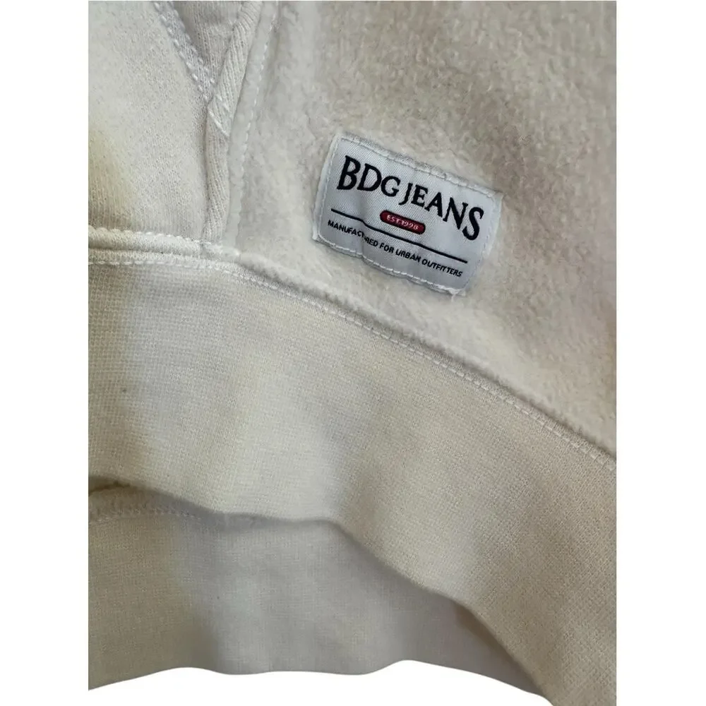 BDG Womens Oversized Cropped Size Medium Cream Colored Hoodie Split VNeck #NE